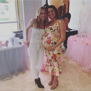 White denim strapless jumpsuit